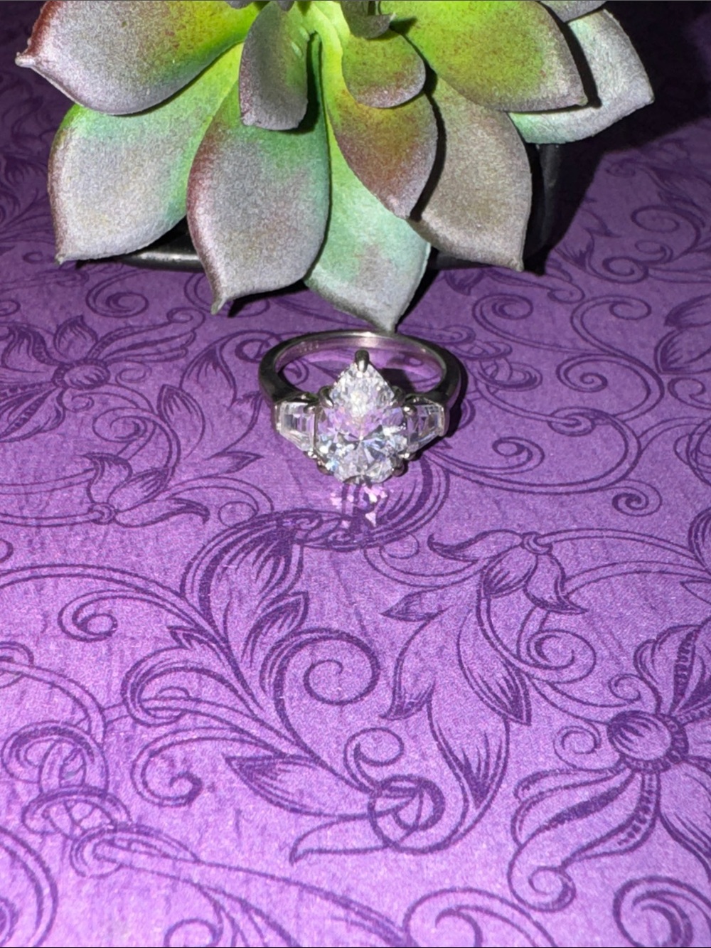 Silver Pear Cut CZ Ring